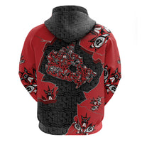 Canada National Indigenous Peoples Day Zip Hoodie Red Map Haida Totem Patterns