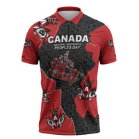 Canada National Indigenous Peoples Day Zipper Polo Shirt Red Map Haida Totem Patterns