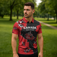 Canada National Indigenous Peoples Day Zipper Polo Shirt Red Map Haida Totem Patterns