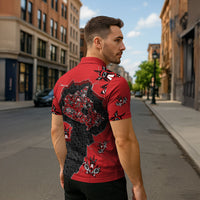Canada National Indigenous Peoples Day Zipper Polo Shirt Red Map Haida Totem Patterns