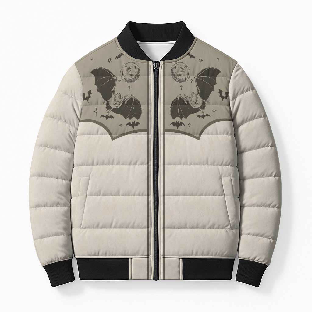 Western Gothic Yoke Bomber Puffer Jacket Bat And Stars - Wonder Print Shop