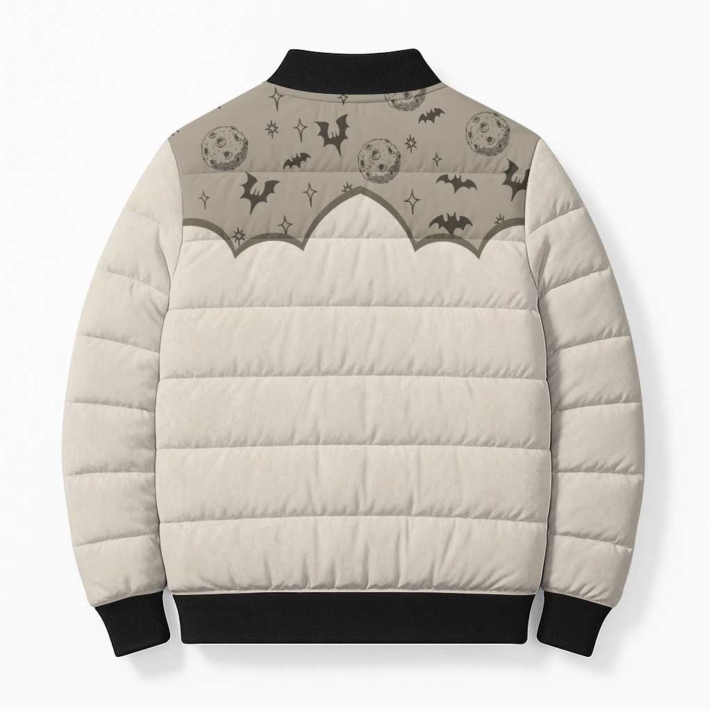 Western Gothic Yoke Bomber Puffer Jacket Bat And Stars - Wonder Print Shop