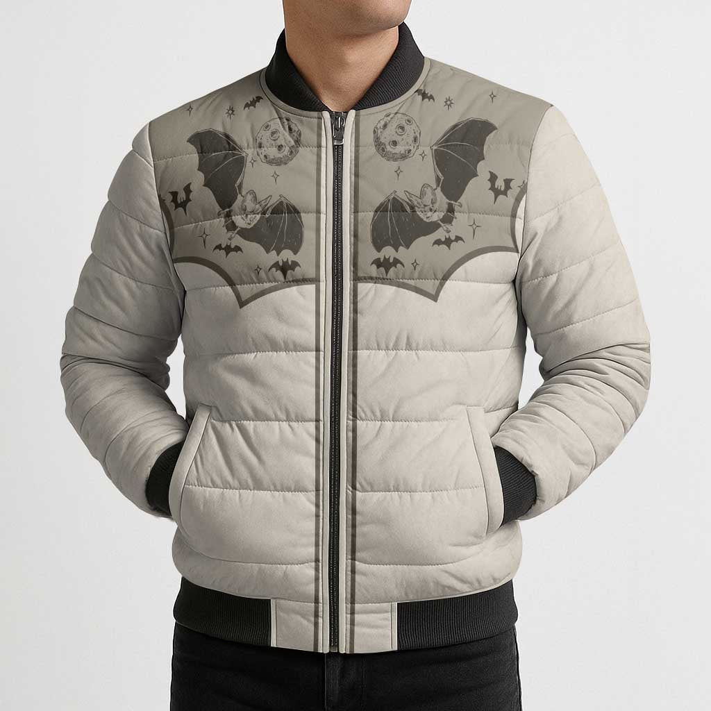 Western Gothic Yoke Bomber Puffer Jacket Bat And Stars - Wonder Print Shop