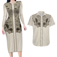 Western Gothic Yoke Couples Matching Long Sleeve Bodycon Dress and Hawaiian Shirt Bat And Stars - Wonder Print Shop