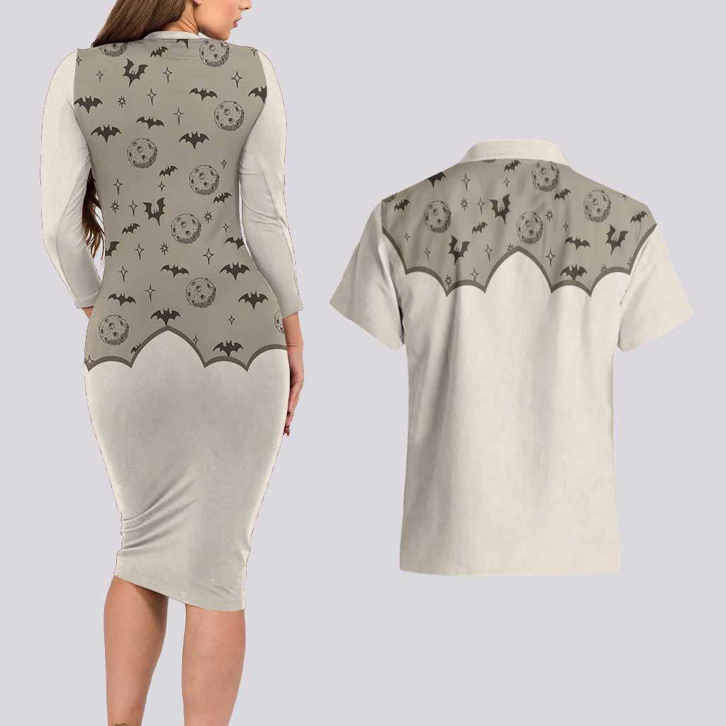 Western Gothic Yoke Couples Matching Long Sleeve Bodycon Dress and Hawaiian Shirt Bat And Stars - Wonder Print Shop