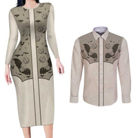 Western Gothic Yoke Couples Matching Long Sleeve Bodycon Dress and Long Sleeve Button Shirt Bat And Stars - Wonder Print Shop