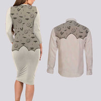 Western Gothic Yoke Couples Matching Long Sleeve Bodycon Dress and Long Sleeve Button Shirt Bat And Stars - Wonder Print Shop