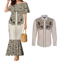 Western Gothic Yoke Couples Matching Mermaid Dress and Long Sleeve Button Shirt Bat And Stars - Wonder Print Shop