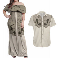 Western Gothic Yoke Couples Matching Off Shoulder Maxi Dress and Hawaiian Shirt Bat And Stars - Wonder Print Shop