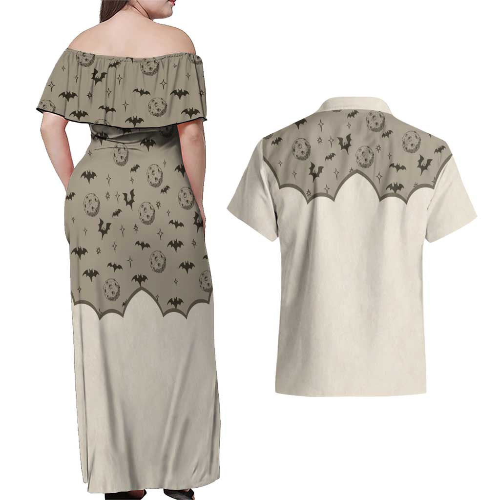 Western Gothic Yoke Couples Matching Off Shoulder Maxi Dress and Hawaiian Shirt Bat And Stars - Wonder Print Shop