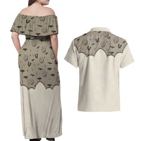 Western Gothic Yoke Couples Matching Off Shoulder Maxi Dress and Hawaiian Shirt Bat And Stars - Wonder Print Shop