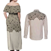 Western Gothic Yoke Couples Matching Off Shoulder Maxi Dress and Long Sleeve Button Shirt Bat And Stars - Wonder Print Shop