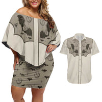 Western Gothic Yoke Couples Matching Off Shoulder Short Dress and Hawaiian Shirt Bat And Stars - Wonder Print Shop