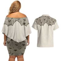 Western Gothic Yoke Couples Matching Off Shoulder Short Dress and Hawaiian Shirt Bat And Stars - Wonder Print Shop