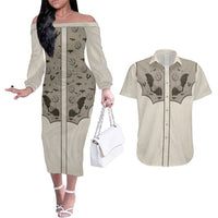 Western Gothic Yoke Couples Matching Off The Shoulder Long Sleeve Dress and Hawaiian Shirt Bat And Stars - Wonder Print Shop