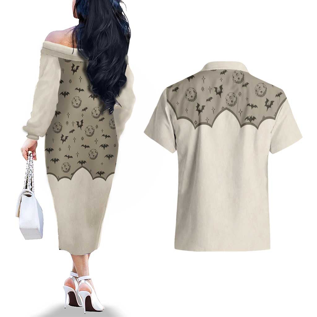Western Gothic Yoke Couples Matching Off The Shoulder Long Sleeve Dress and Hawaiian Shirt Bat And Stars - Wonder Print Shop