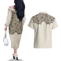 Western Gothic Yoke Couples Matching Off The Shoulder Long Sleeve Dress and Hawaiian Shirt Bat And Stars - Wonder Print Shop