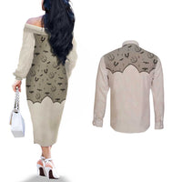 Western Gothic Yoke Couples Matching Off The Shoulder Long Sleeve Dress and Long Sleeve Button Shirt Bat And Stars - Wonder Print Shop