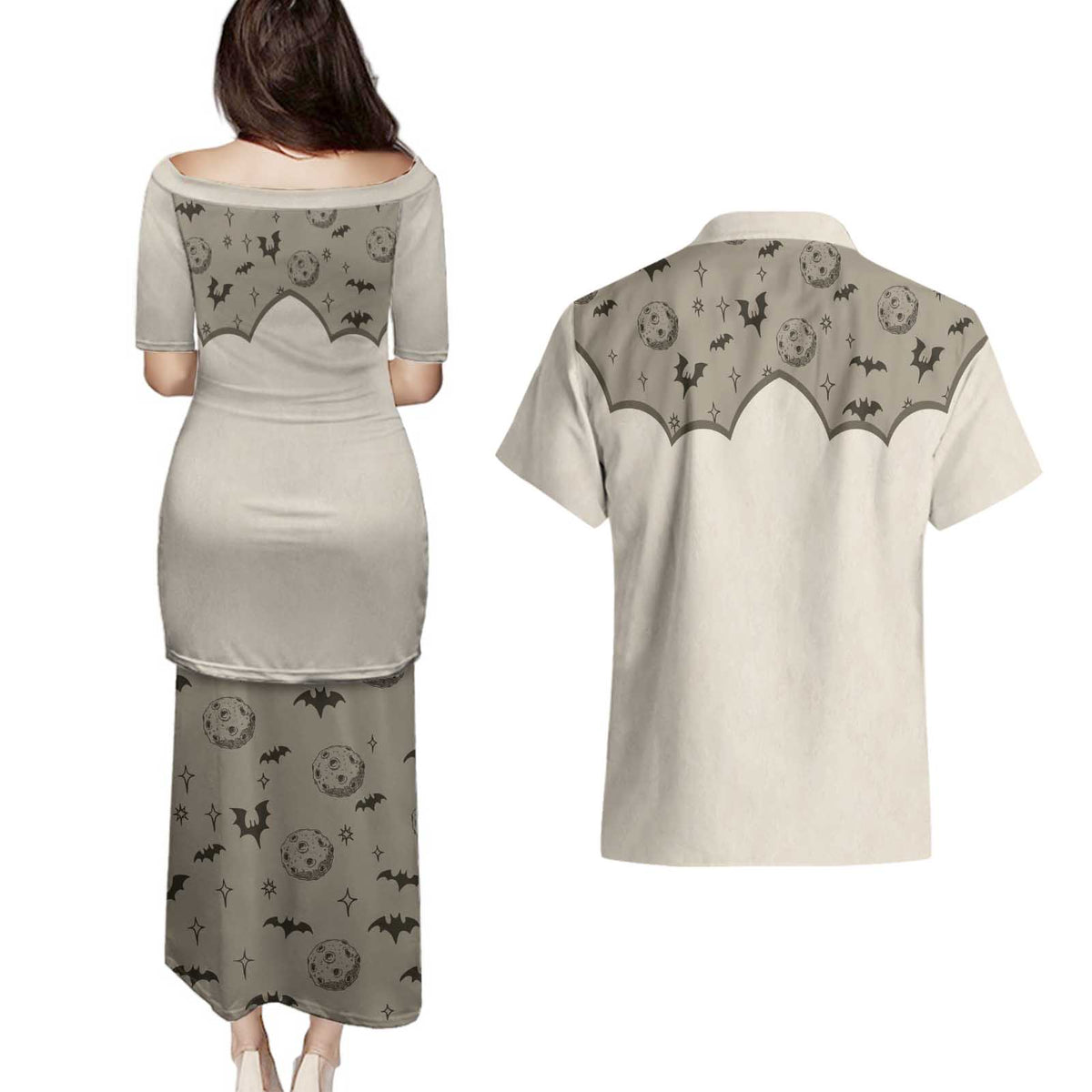 Western Gothic Yoke Couples Matching Puletasi and Hawaiian Shirt Bat And Stars - Wonder Print Shop