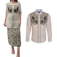 Western Gothic Yoke Couples Matching Puletasi and Long Sleeve Button Shirt Bat And Stars - Wonder Print Shop
