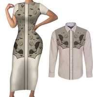 Western Gothic Yoke Couples Matching Short Sleeve Bodycon Dress and Long Sleeve Button Shirt Bat And Stars - Wonder Print Shop