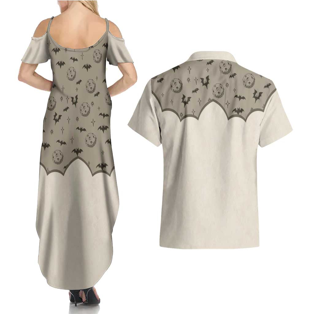 Western Gothic Yoke Couples Matching Summer Maxi Dress and Hawaiian Shirt Bat And Stars - Wonder Print Shop