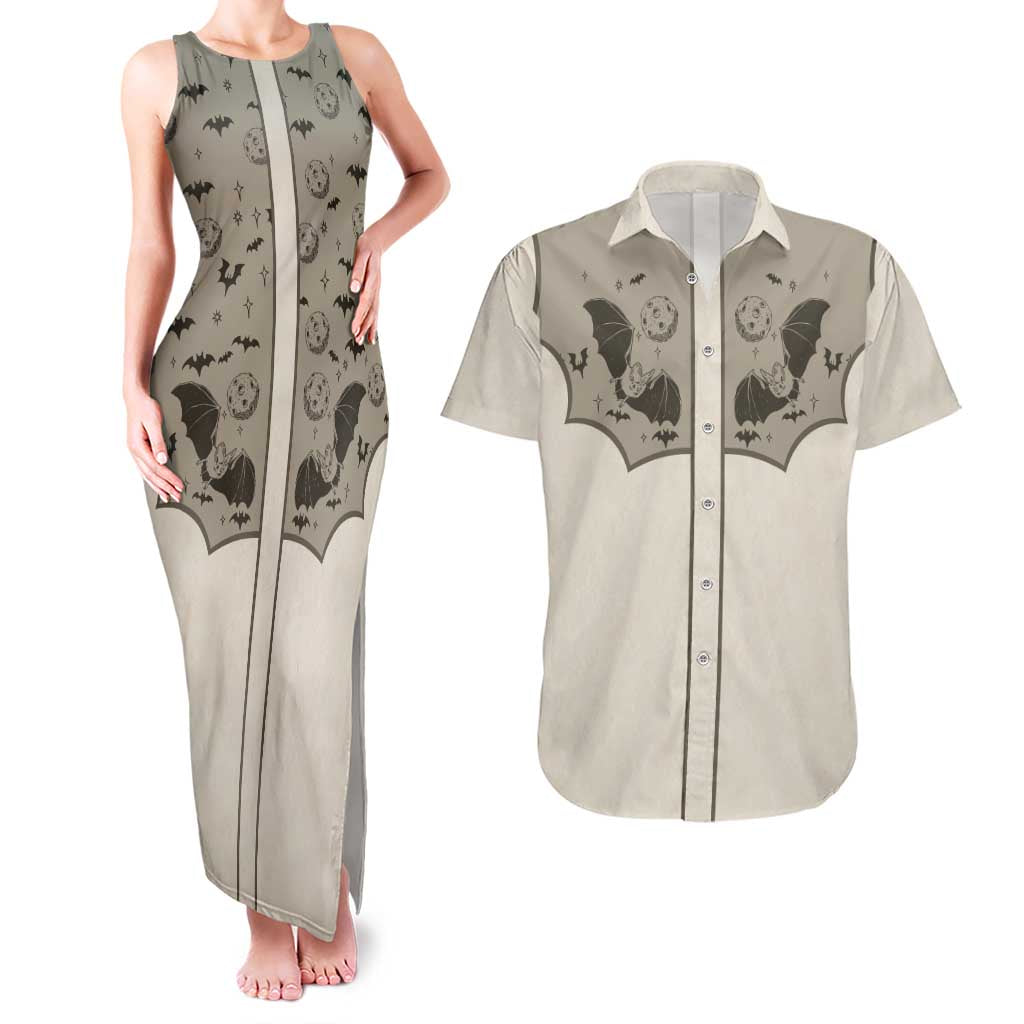 Western Gothic Yoke Couples Matching Tank Maxi Dress and Hawaiian Shirt Bat And Stars - Wonder Print Shop