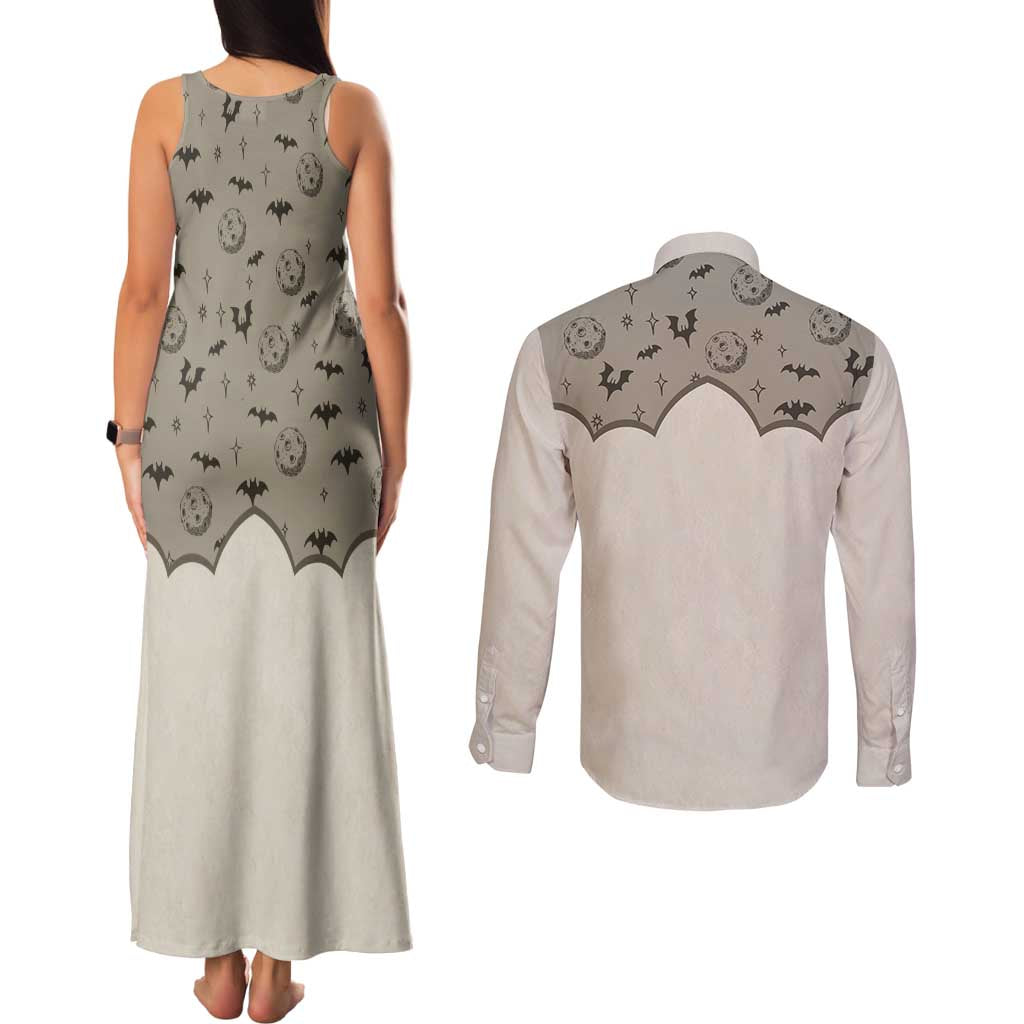 Western Gothic Yoke Couples Matching Tank Maxi Dress and Long Sleeve Button Shirt Bat And Stars - Wonder Print Shop
