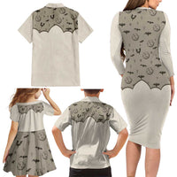 Western Gothic Yoke Family Matching Long Sleeve Bodycon Dress and Hawaiian Shirt Bat And Stars - Wonder Print Shop