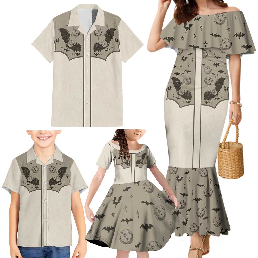 Western Gothic Yoke Family Matching Mermaid Dress and Hawaiian Shirt Bat And Stars - Wonder Print Shop