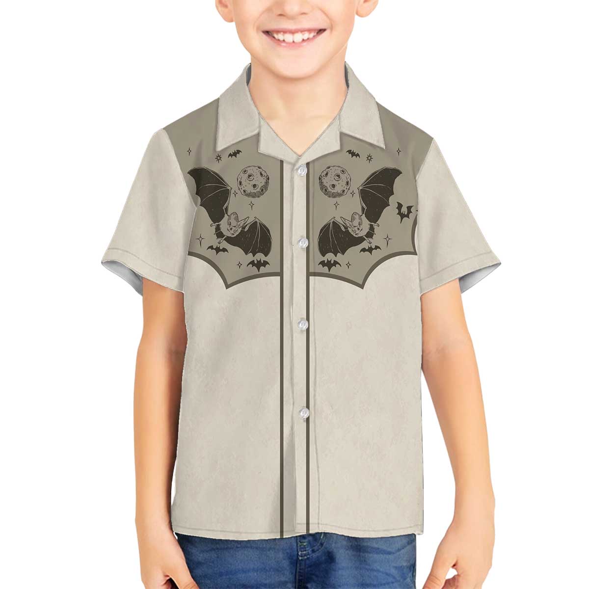 Western Gothic Yoke Family Matching Off The Shoulder Long Sleeve Dress and Hawaiian Shirt Bat And Stars - Wonder Print Shop