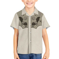 Western Gothic Yoke Family Matching Off The Shoulder Long Sleeve Dress and Hawaiian Shirt Bat And Stars - Wonder Print Shop