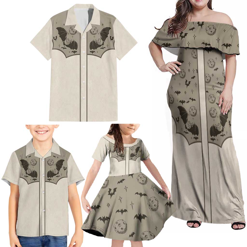 Western Gothic Yoke Family Matching Off Shoulder Maxi Dress and Hawaiian Shirt Bat And Stars - Wonder Print Shop