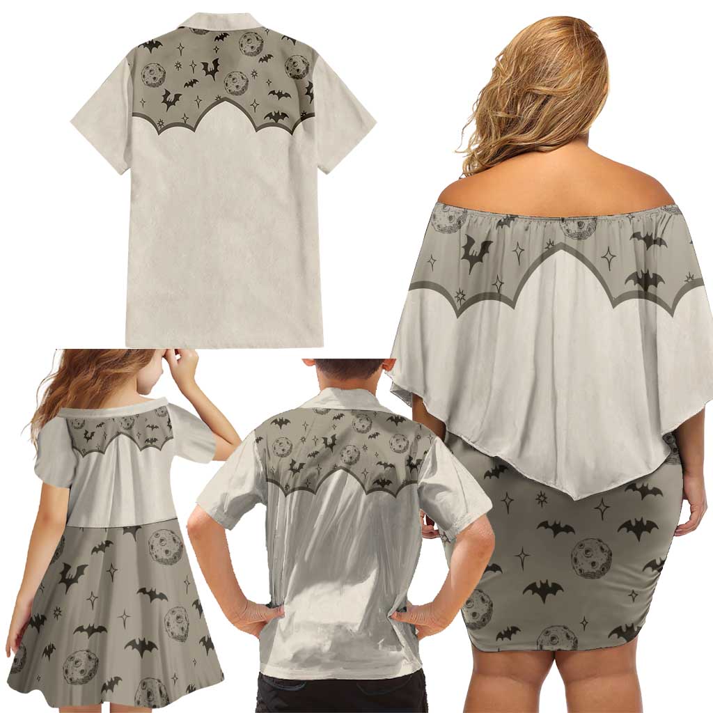 Western Gothic Yoke Family Matching Off Shoulder Short Dress and Hawaiian Shirt Bat And Stars - Wonder Print Shop