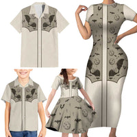 Western Gothic Yoke Family Matching Short Sleeve Bodycon Dress and Hawaiian Shirt Bat And Stars - Wonder Print Shop