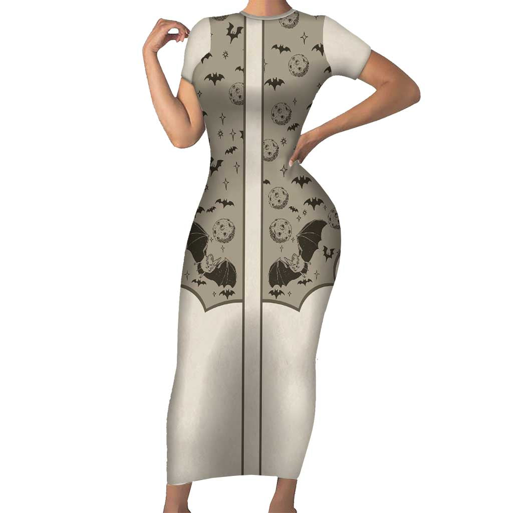 Western Gothic Yoke Family Matching Short Sleeve Bodycon Dress and Hawaiian Shirt Bat And Stars - Wonder Print Shop