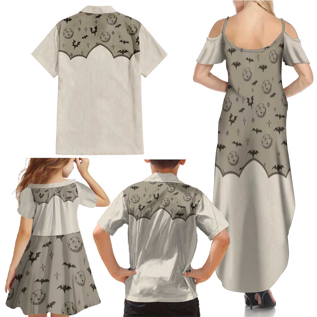 Western Gothic Yoke Family Matching Summer Maxi Dress and Hawaiian Shirt Bat And Stars - Wonder Print Shop