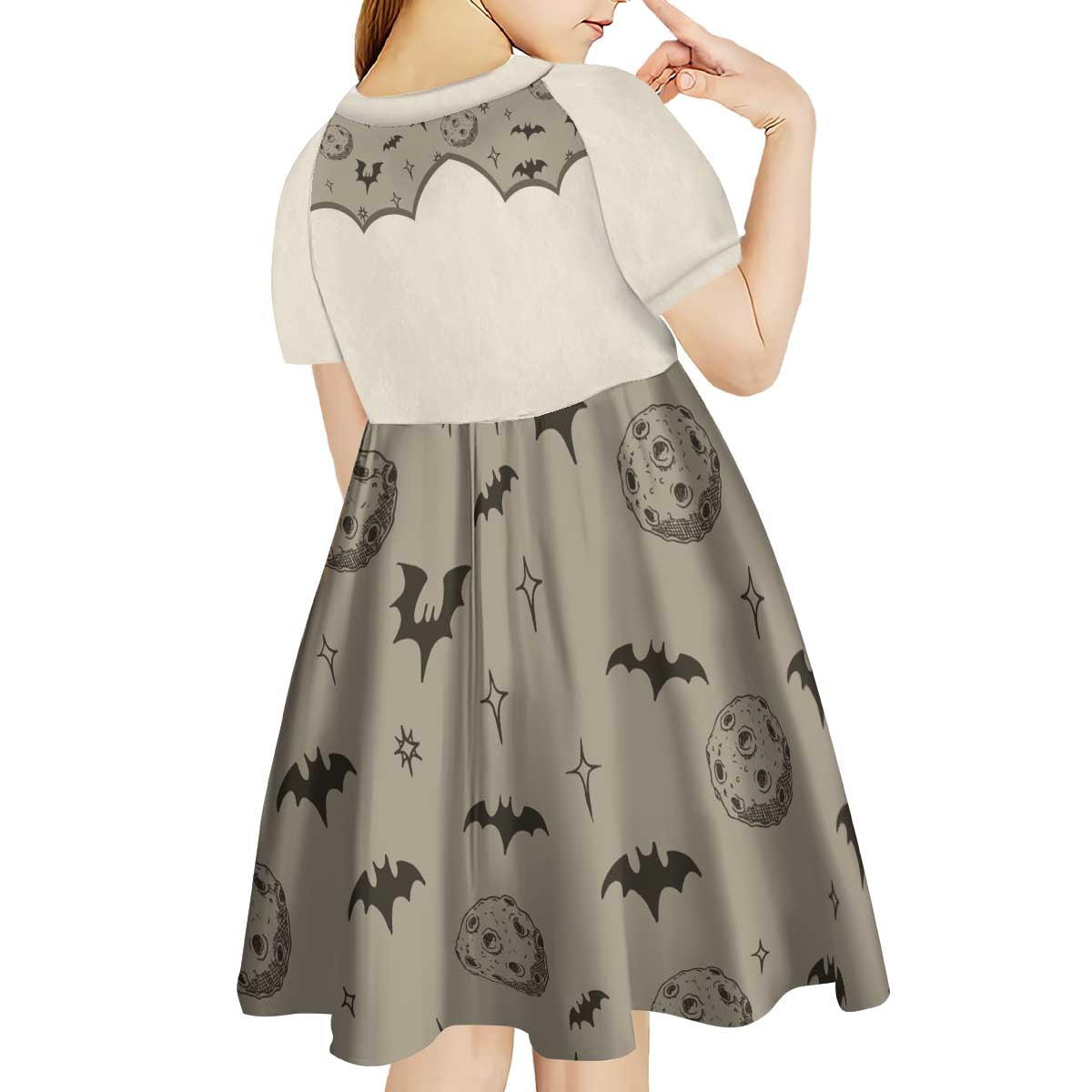 Western Gothic Yoke Kid Short Sleeve Dress Bat And Stars - Wonder Print Shop