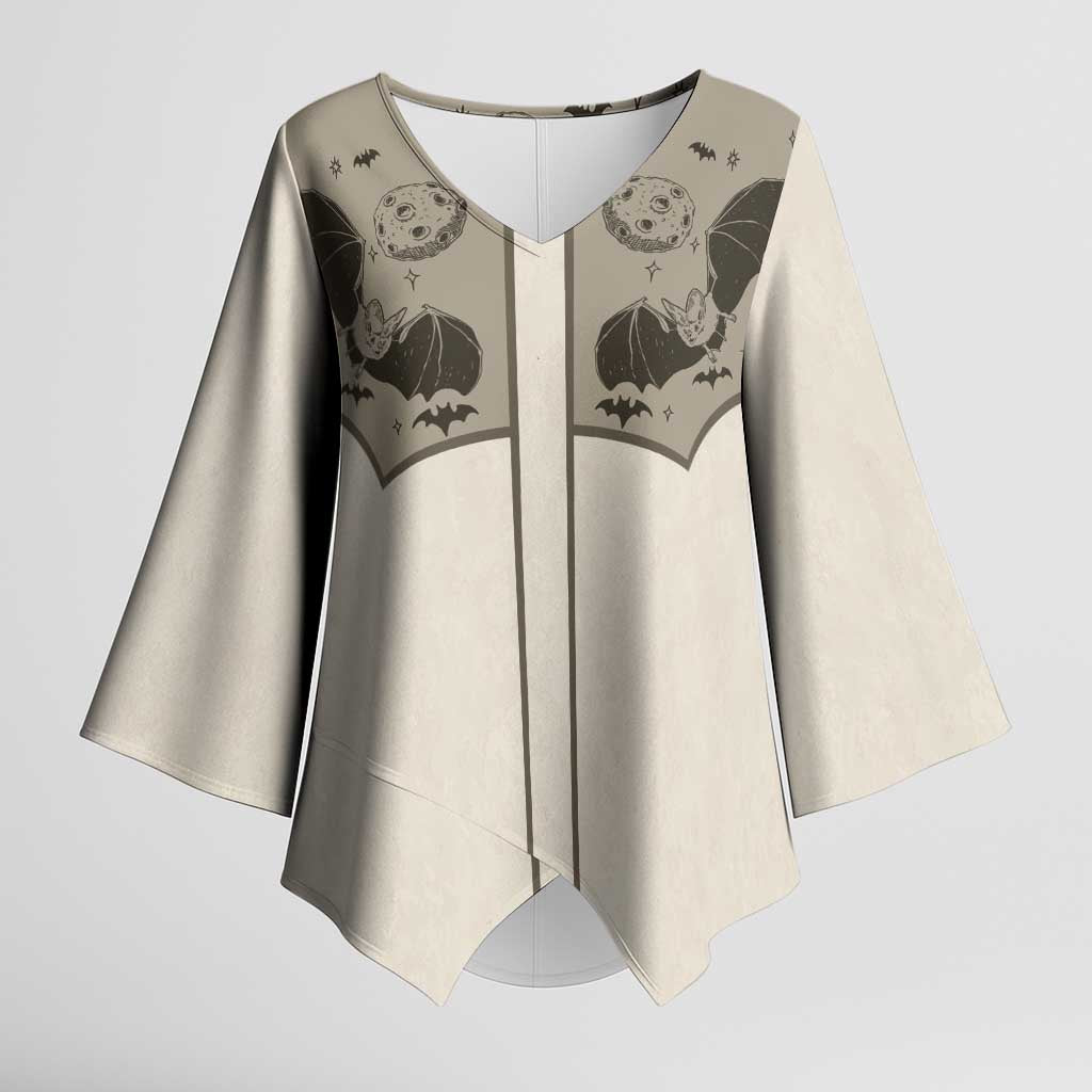 Western Gothic Yoke Kimono Sleeve Blouse Bat And Stars - Wonder Print Shop
