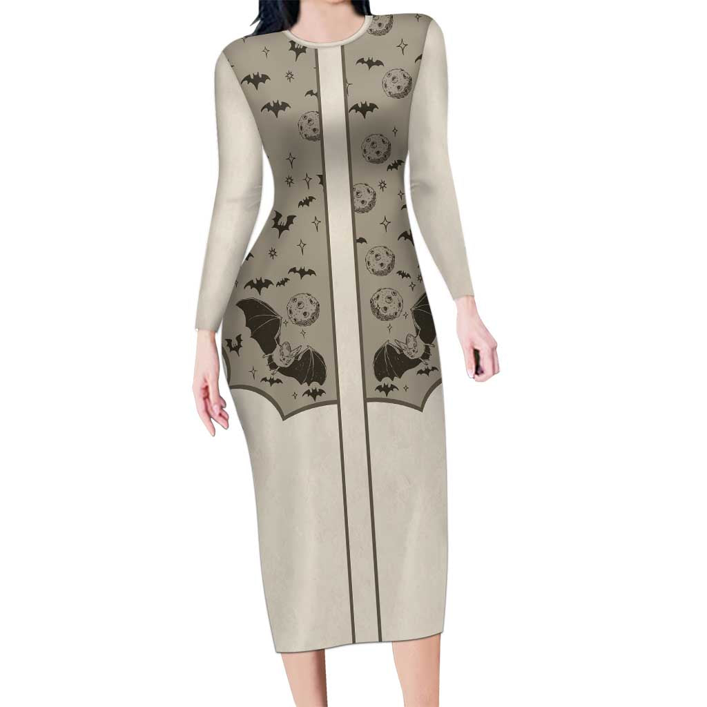Western Gothic Yoke Long Sleeve Bodycon Dress Bat And Stars - Wonder Print Shop