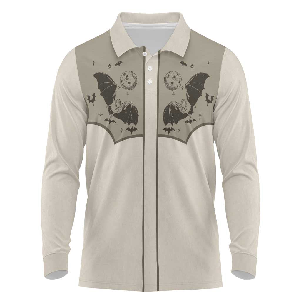 Western Gothic Yoke Long Sleeve Polo Shirt Bat And Stars - Wonder Print Shop