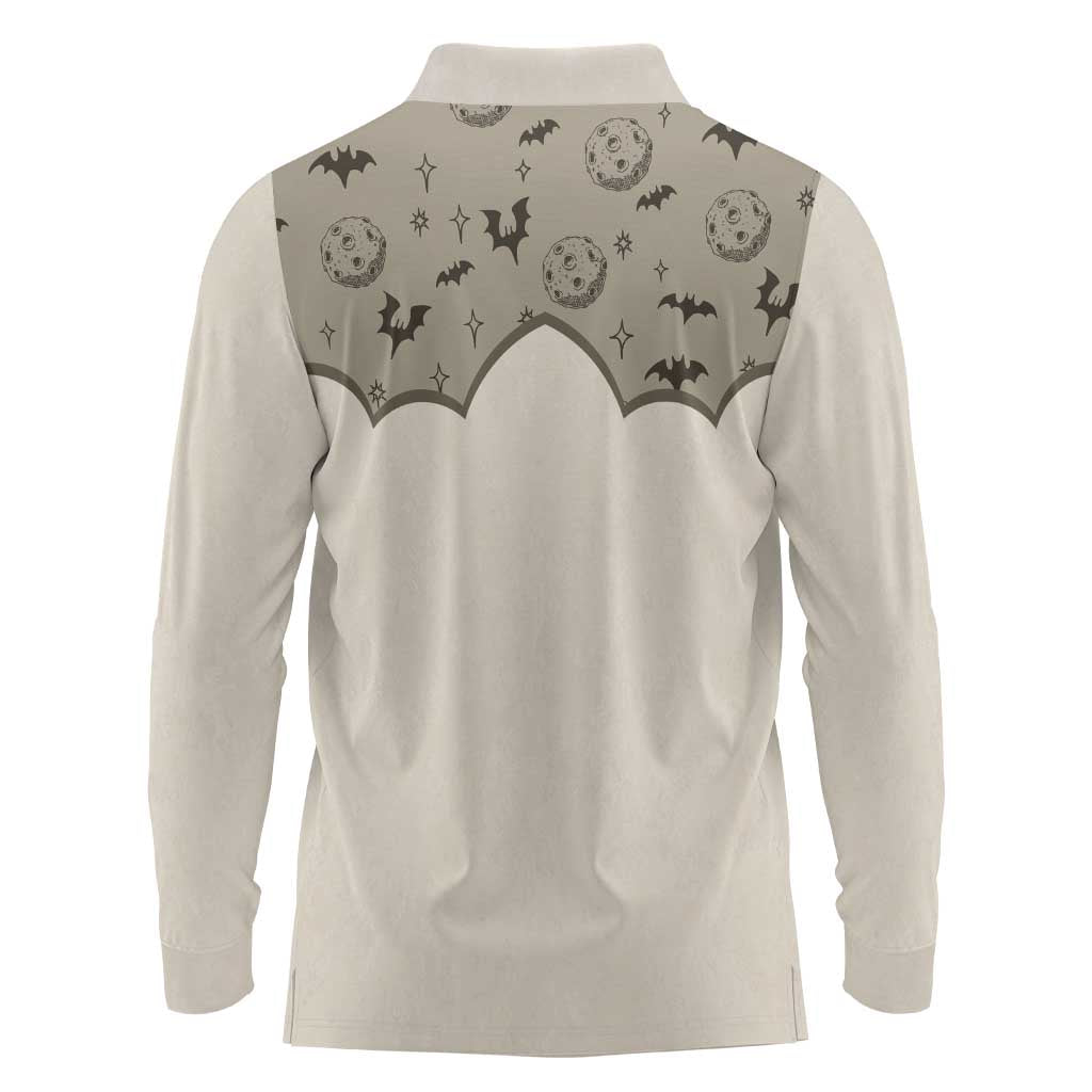 Western Gothic Yoke Long Sleeve Polo Shirt Bat And Stars - Wonder Print Shop