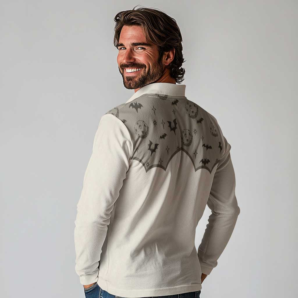Western Gothic Yoke Long Sleeve Polo Shirt Bat And Stars - Wonder Print Shop