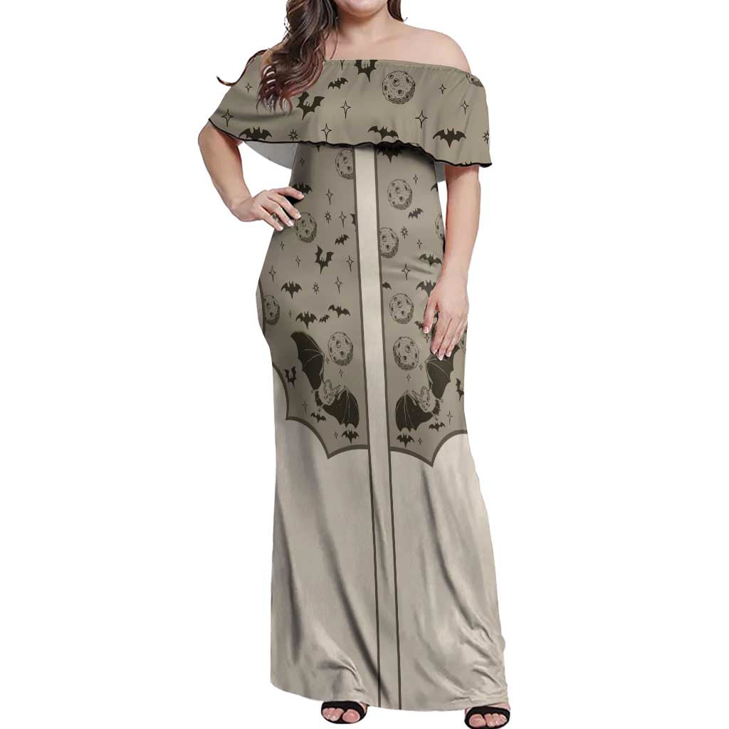 Western Gothic Yoke Off Shoulder Maxi Dress Bat And Stars - Wonder Print Shop