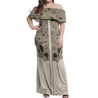 Western Gothic Yoke Off Shoulder Maxi Dress Bat And Stars - Wonder Print Shop