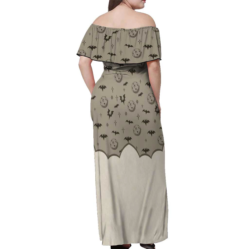 Western Gothic Yoke Off Shoulder Maxi Dress Bat And Stars - Wonder Print Shop