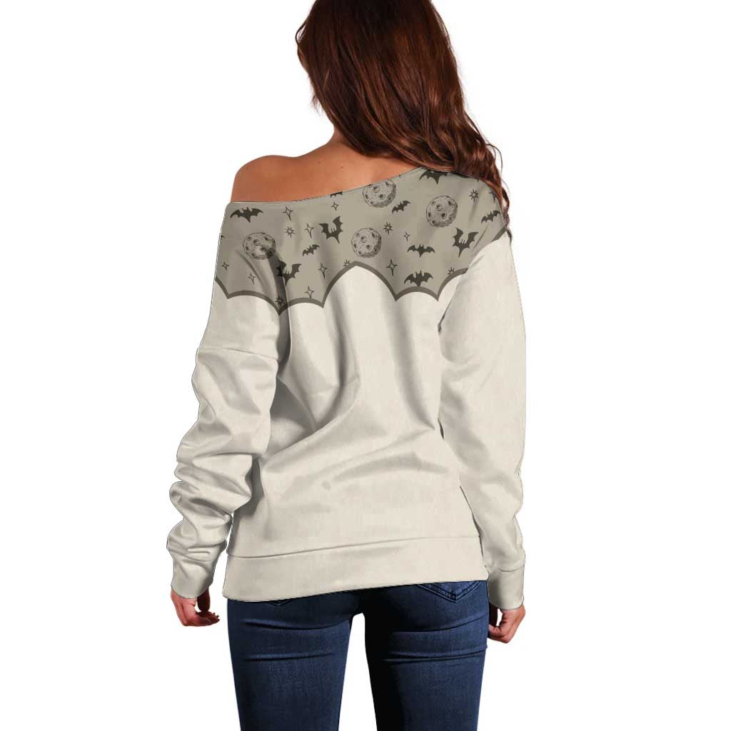 Western Gothic Yoke Off Shoulder Sweater Bat And Stars - Wonder Print Shop