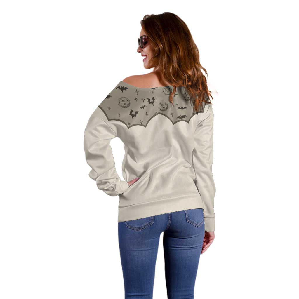 Western Gothic Yoke Off Shoulder Sweater Bat And Stars - Wonder Print Shop