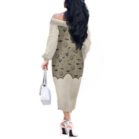 Western Gothic Yoke Off The Shoulder Long Sleeve Dress Bat And Stars - Wonder Print Shop