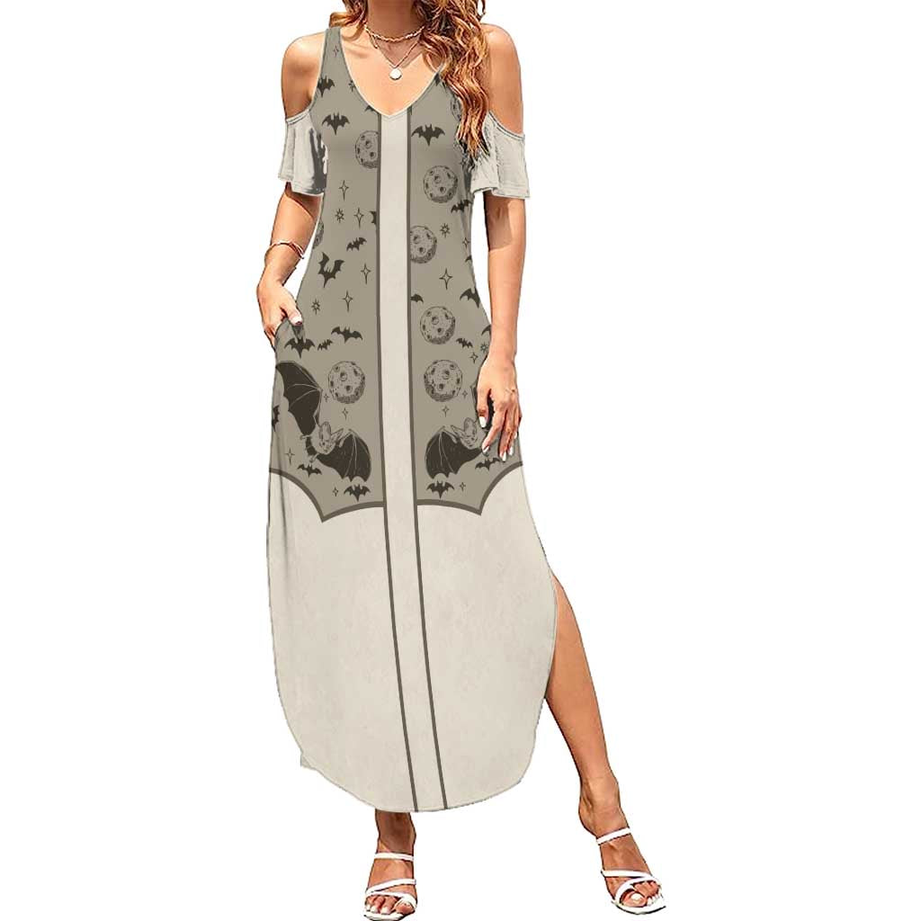 Western Gothic Yoke Summer Maxi Dress Bat And Stars - Wonder Print Shop